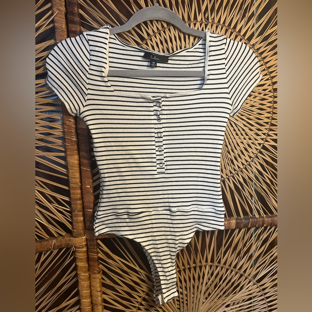 Lulu's Black and White Striped Bodysuit